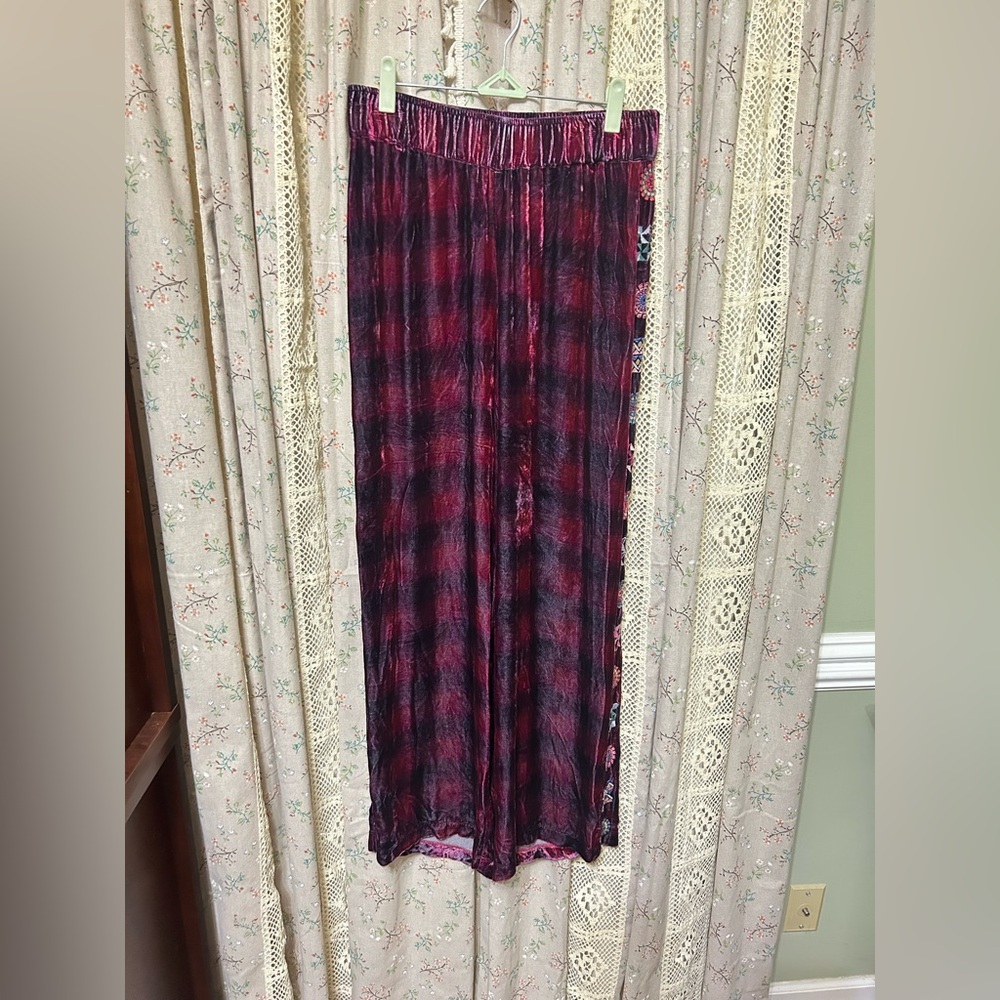 Johnny Was Velvet Silk-Blend Embroidered‎ Wide Leg Pants | Size Small NWOT